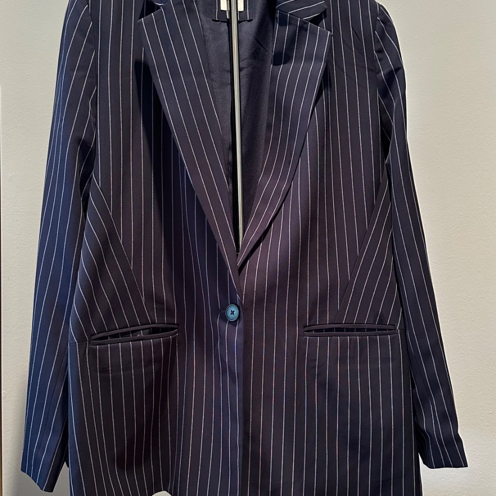 Womens Blue Pinstripe Blazer Sz L